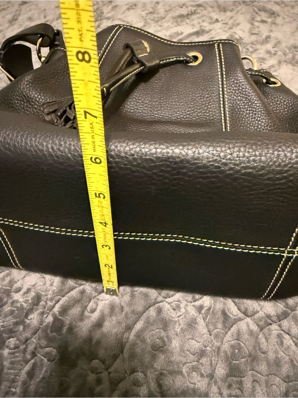 Black Leather Drawstring Bucket Bag - Picture 5 of 14